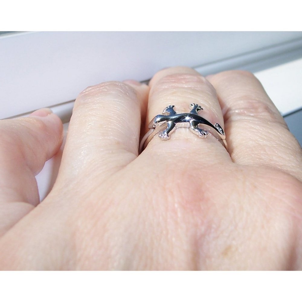 925 STERLING SILVER Gecko Lizard Ring - Picture 4 of 15